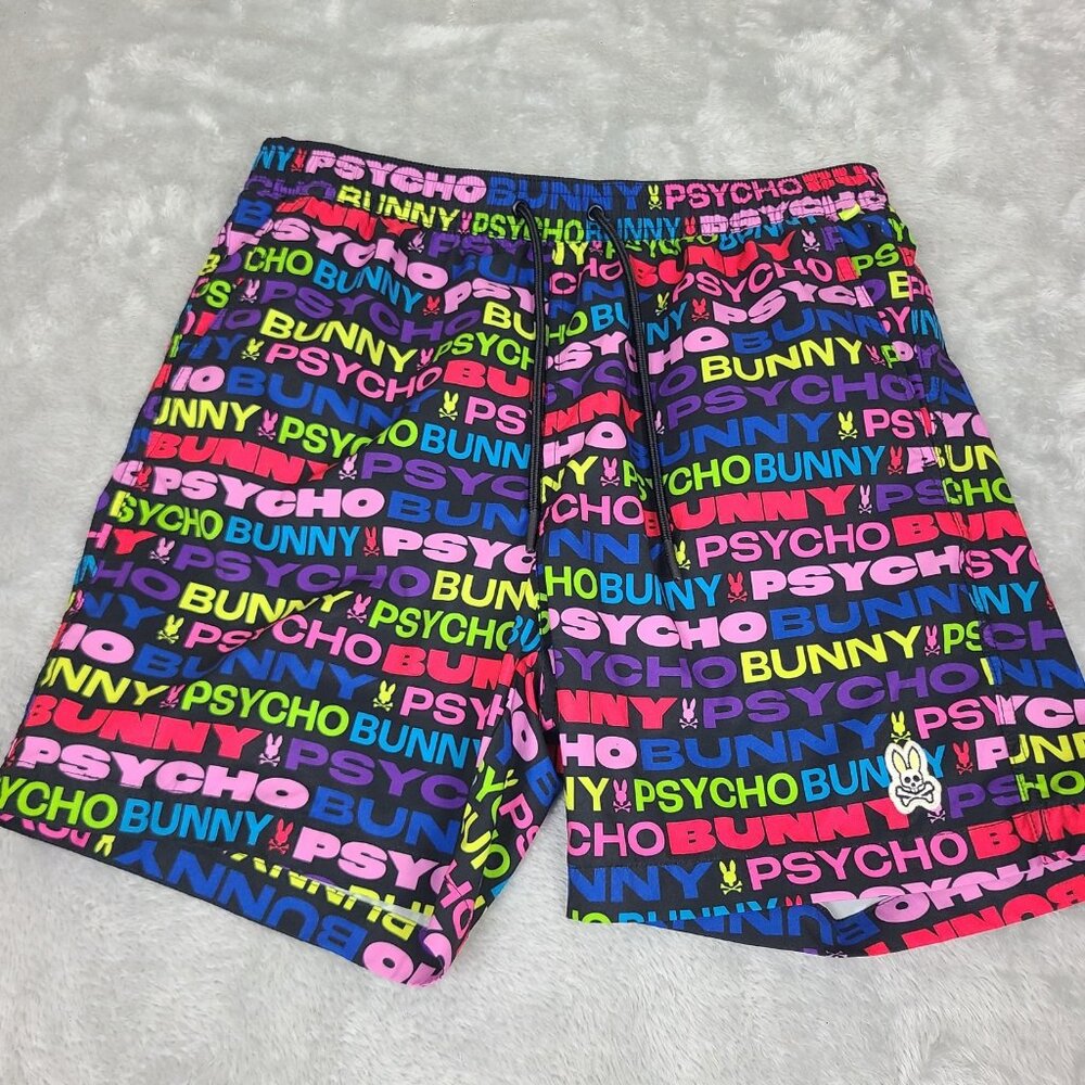 Psycho Bunny Swim Shorts Mens Small Tyrian‎ Mesh Lined Trunks Beach Spellout